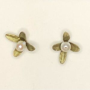 Michael Michaud Boxwood Stud Earrings Freshwater Pearls Made in USA